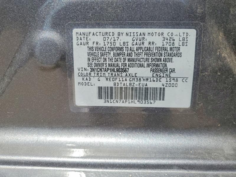 2017 NISSAN VERSA 1.6 SV 12
