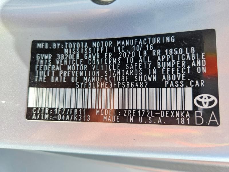 2017 TOYOTA COROLLA LE 12