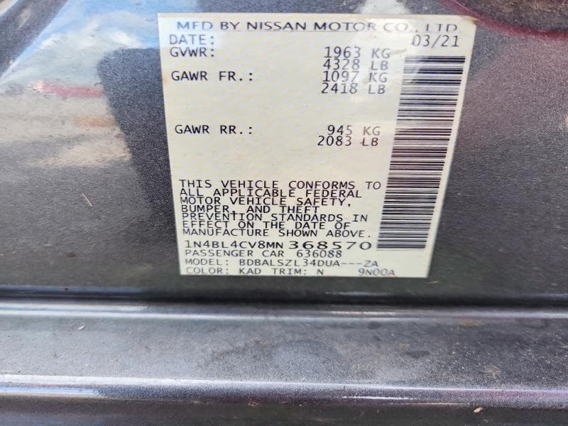 2021 NISSAN ALTIMA SR 12