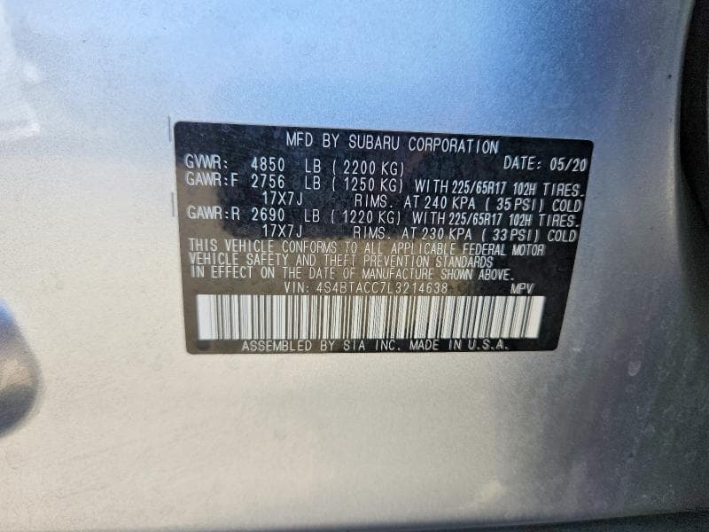 2020 SUBARU OUTBACK PREMIUM 13