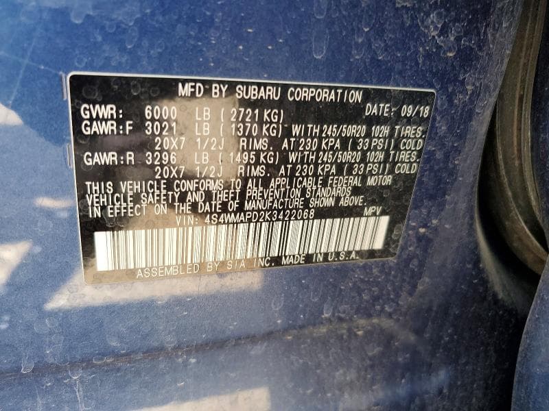 2019 SUBARU ASCENT LIMITED 13