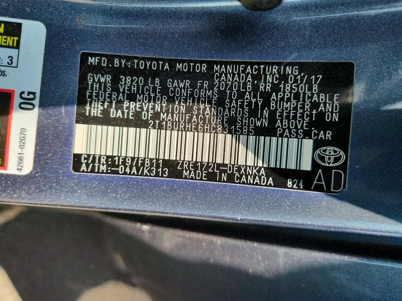 2017 TOYOTA COROLLA LE 12