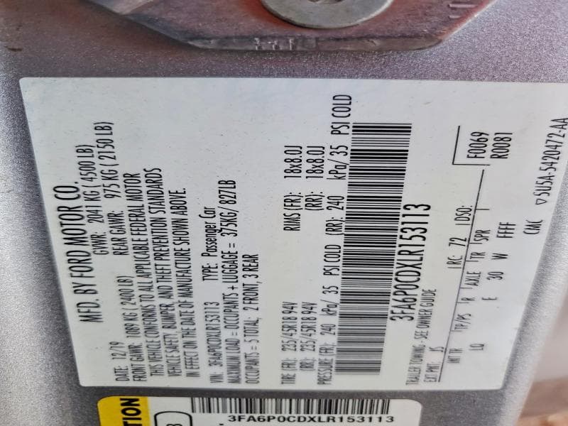 2020 FORD FUSION SEL 12