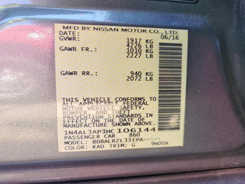 2017 NISSAN ALTIMA 2.5 12
