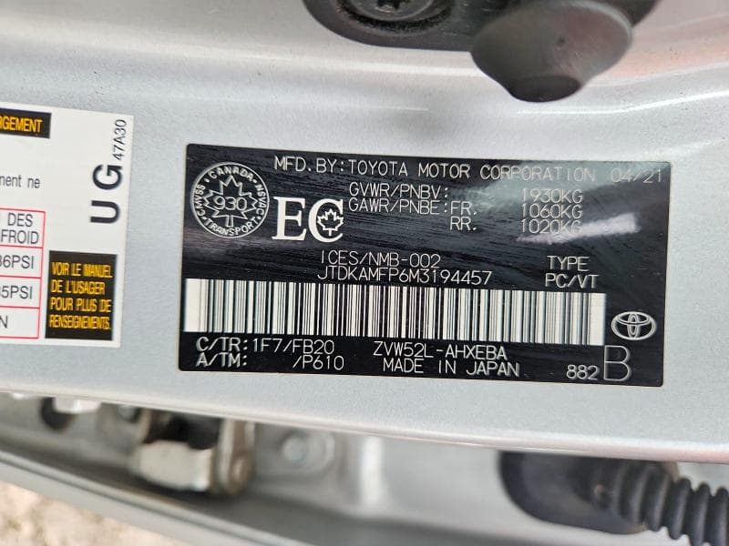 2021 TOYOTA PRIUS PRIME LE 12