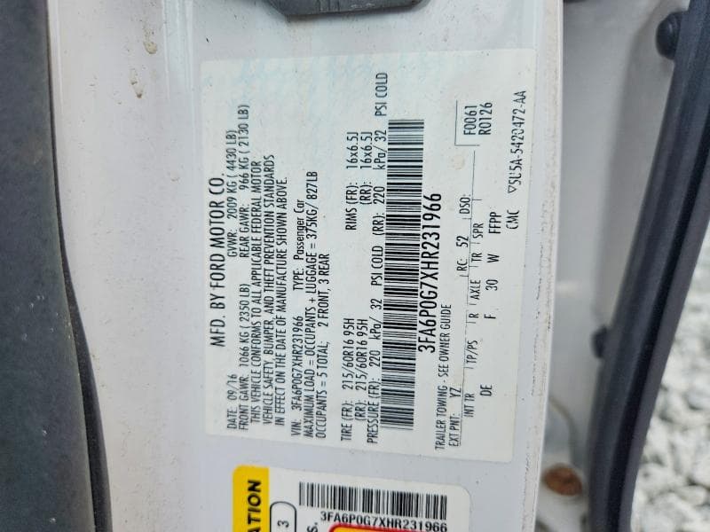 2017 FORD FUSION S 12