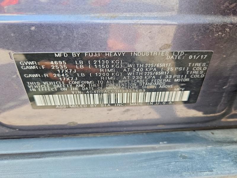 2017 SUBARU OUTBACK 2.5I PREMIUM 13