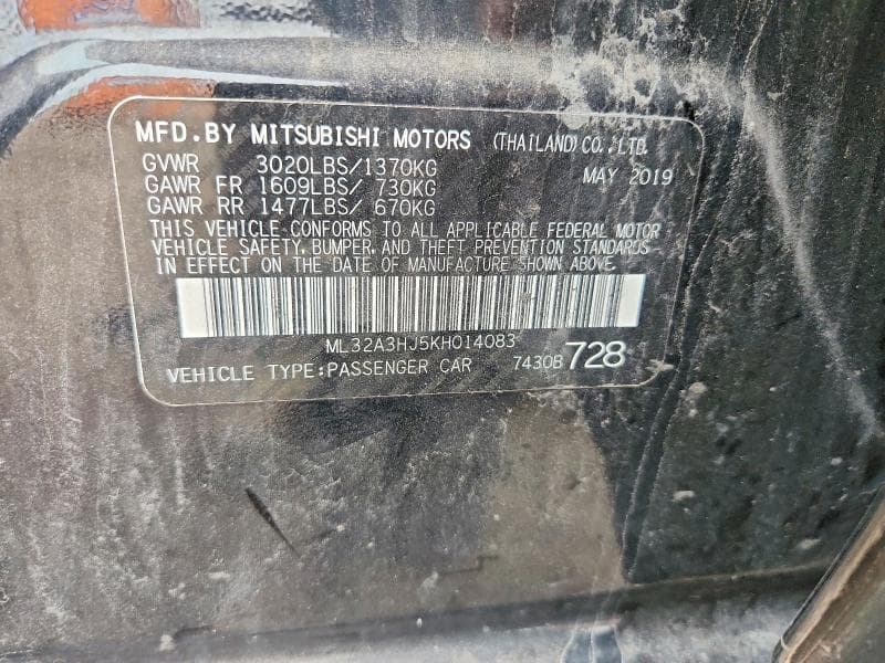 2019 MITSUBISHI MIRAGE ES 12
