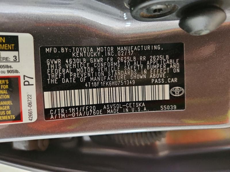 2017 TOYOTA CAMRY 12