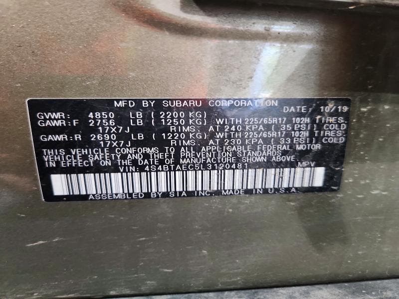 2020 SUBARU OUTBACK PREMIUM 13