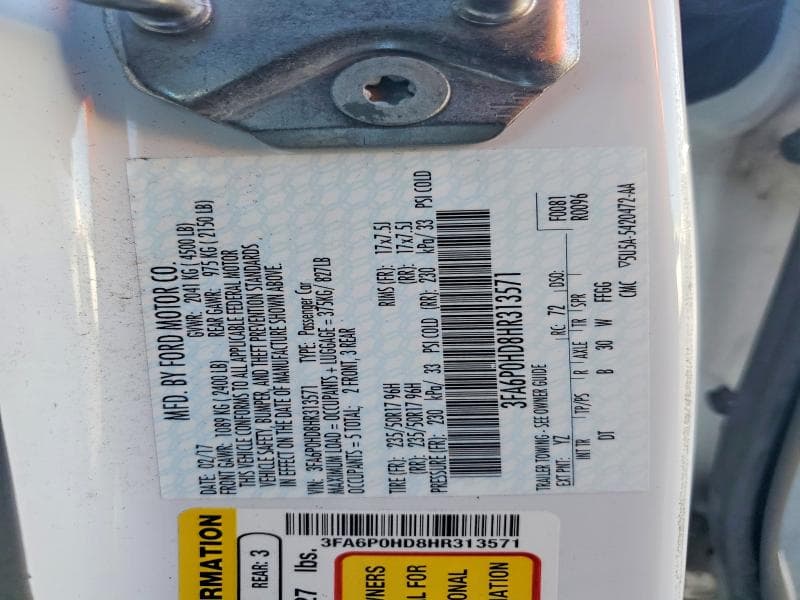 2017 FORD FUSION SE 12