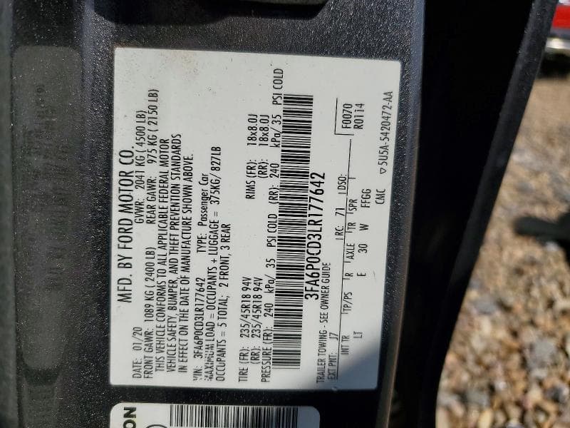 2020 FORD FUSION SEL 12