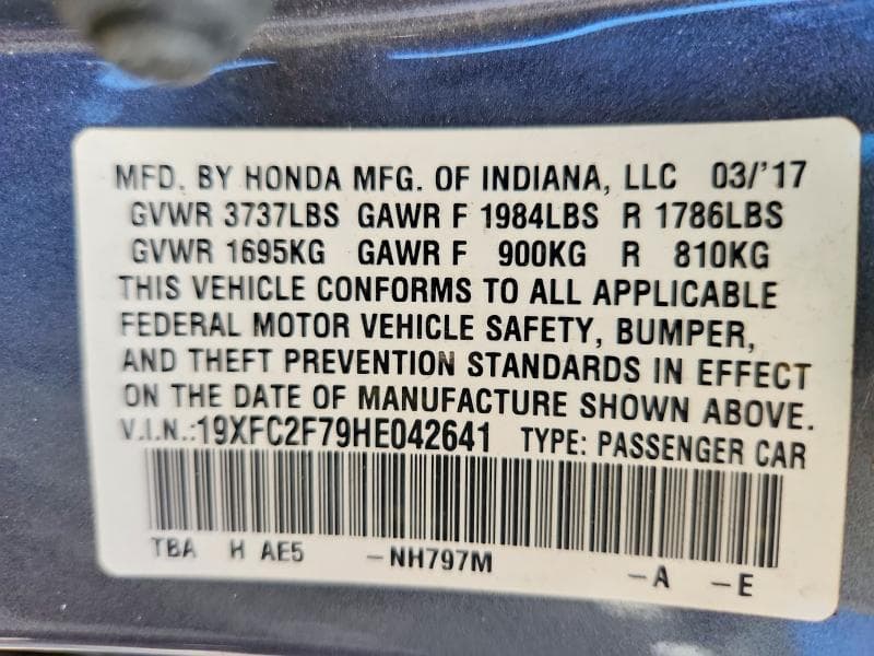 2017 HONDA CIVIC EX 12