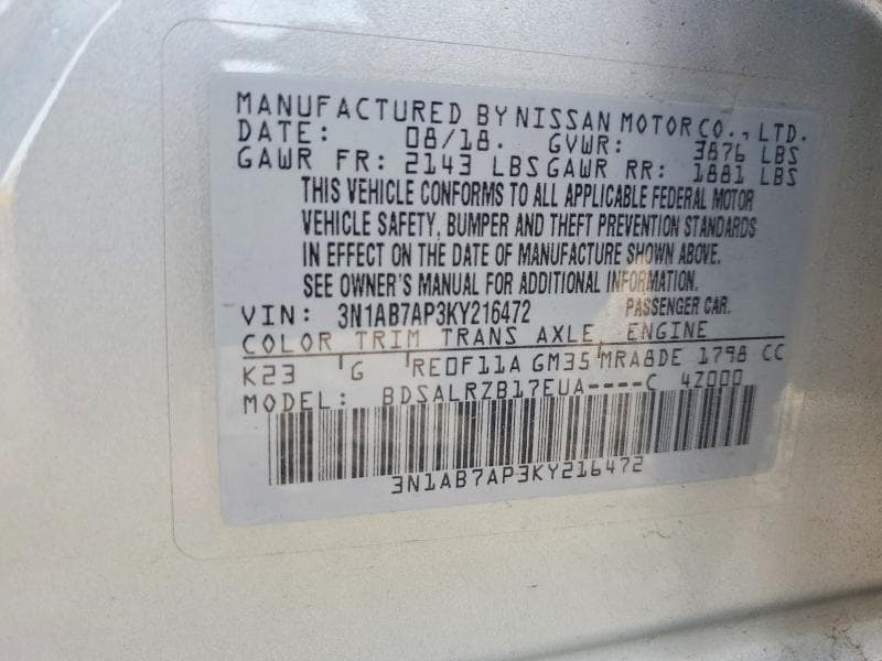 2019 NISSAN SENTRA SR 13