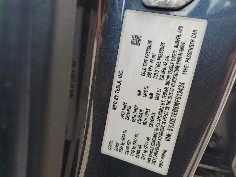 2021 TESLA MODEL 3 12