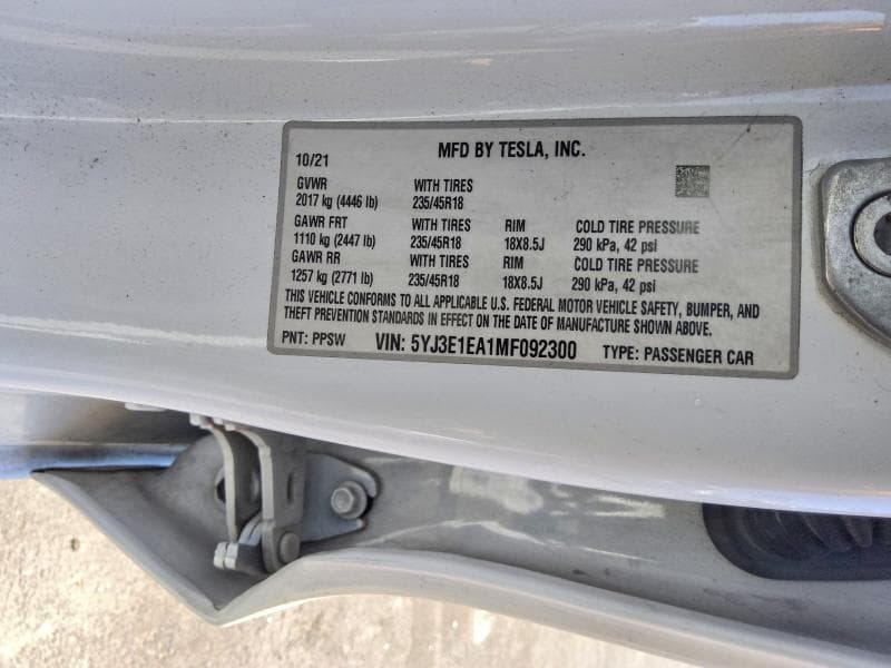 2021 TESLA MODEL 3 12