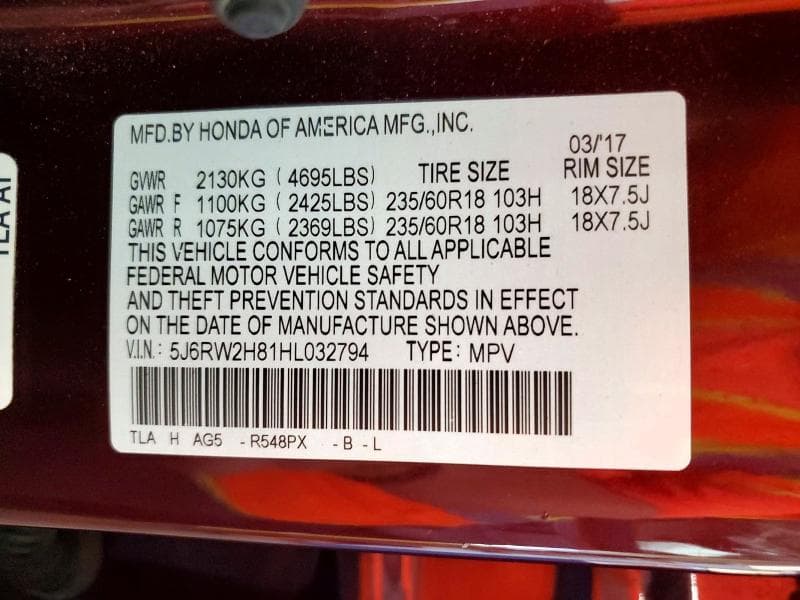 2017 HONDA CR -V EXL 13