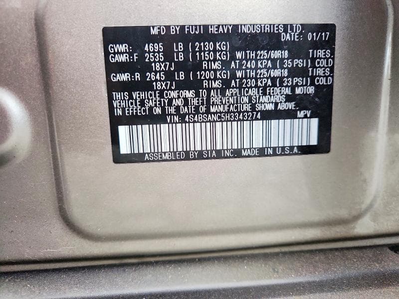 2017 SUBARU OUTBACK 2.5I LIMITED 12