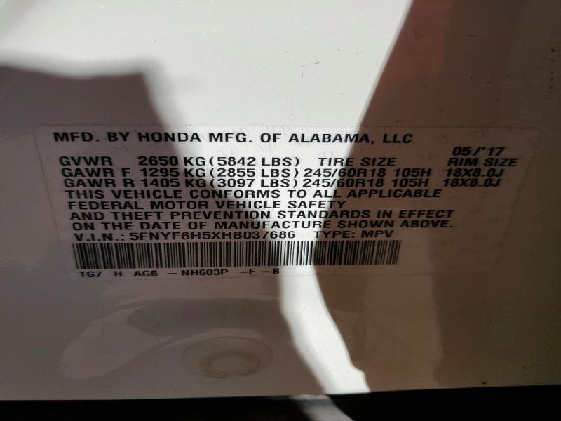 2017 HONDA PILOT EXL 14