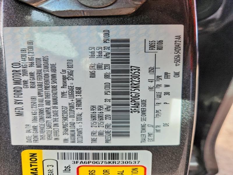 2019 FORD FUSION S 13