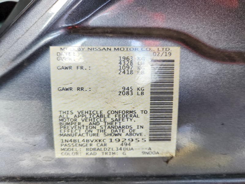 2019 NISSAN ALTIMA S 13