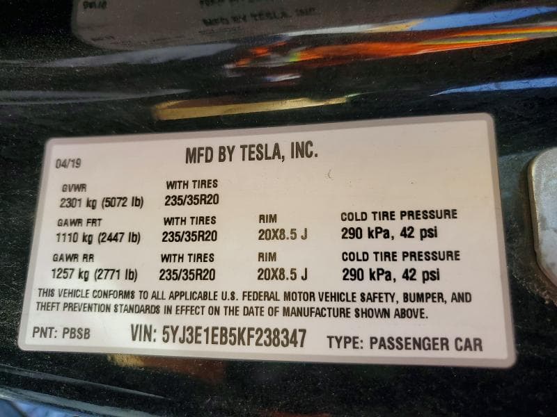 2019 TESLA MODEL 3 12