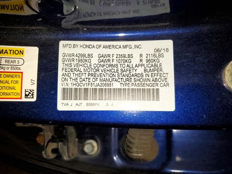 2018 HONDA ACCORD EXL 12