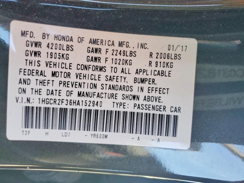 2017 HONDA ACCORD LX 12
