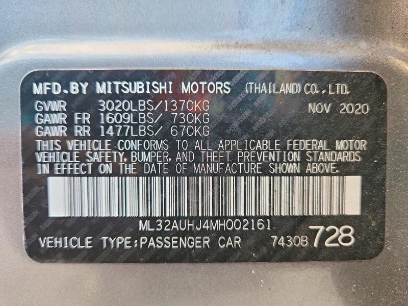 2021 MITSUBISHI MIRAGE ES 12