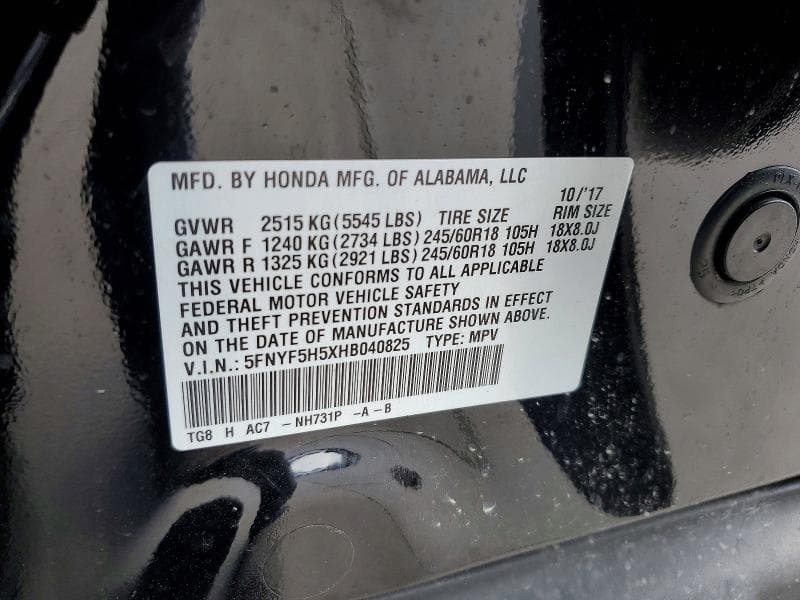 2017 HONDA PILOT EXL 13