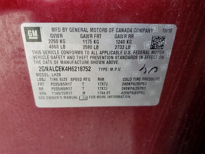 2017 CHEVROLET EQUINOX LT 13