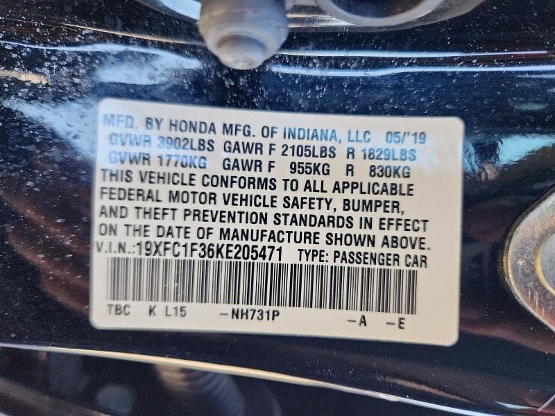 2019 HONDA CIVIC EX 12