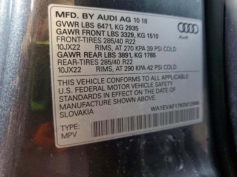 2019 AUDI Q8 PREMIUM PLUS S-LINE 12