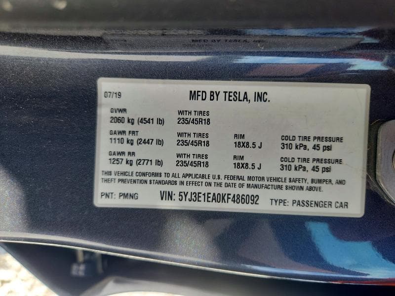 2019 TESLA MODEL 3 12