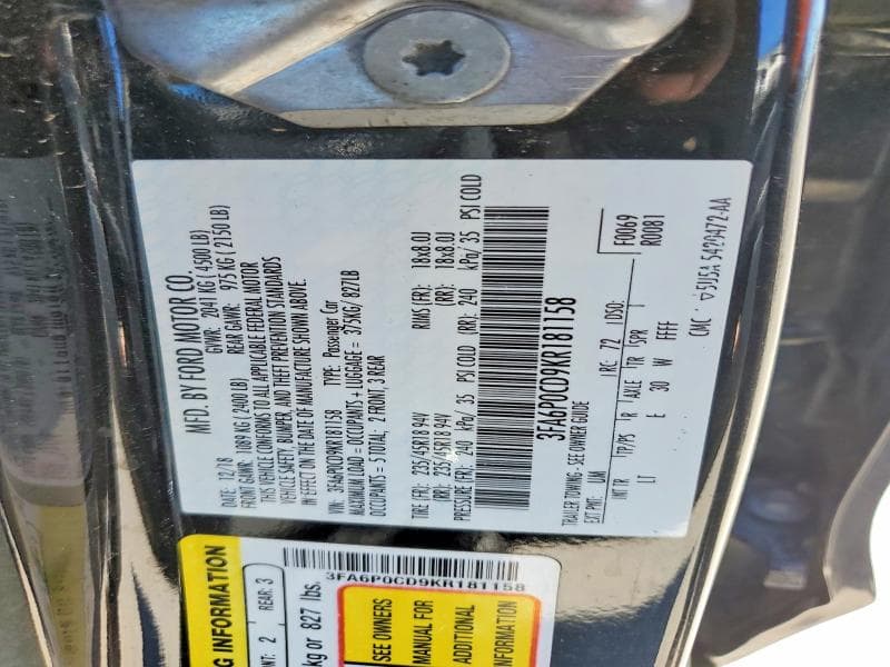 2019 FORD FUSION SEL 12