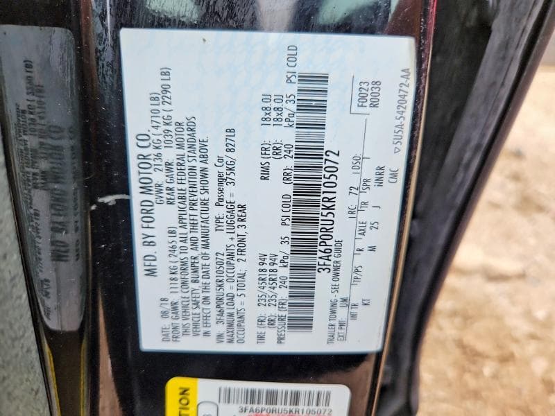 2019 FORD FUSION TITANIUM 12