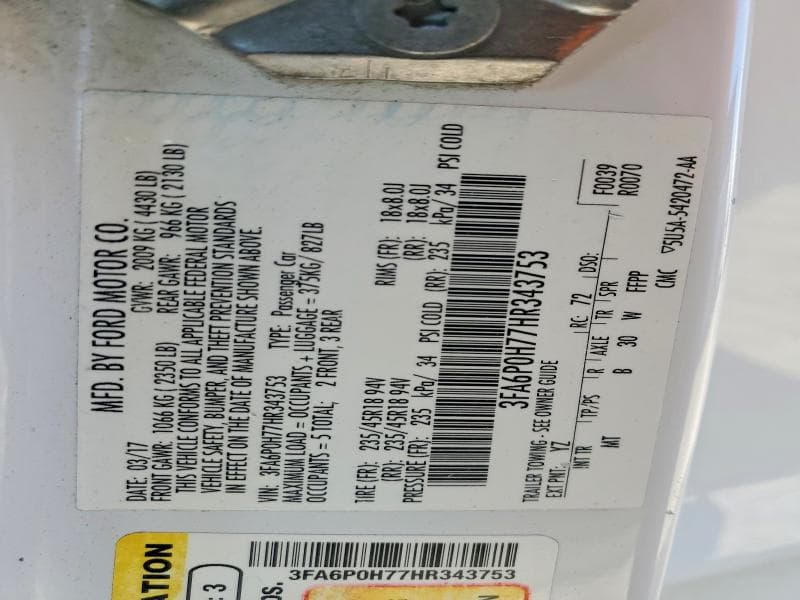 2017 FORD FUSION SE 12