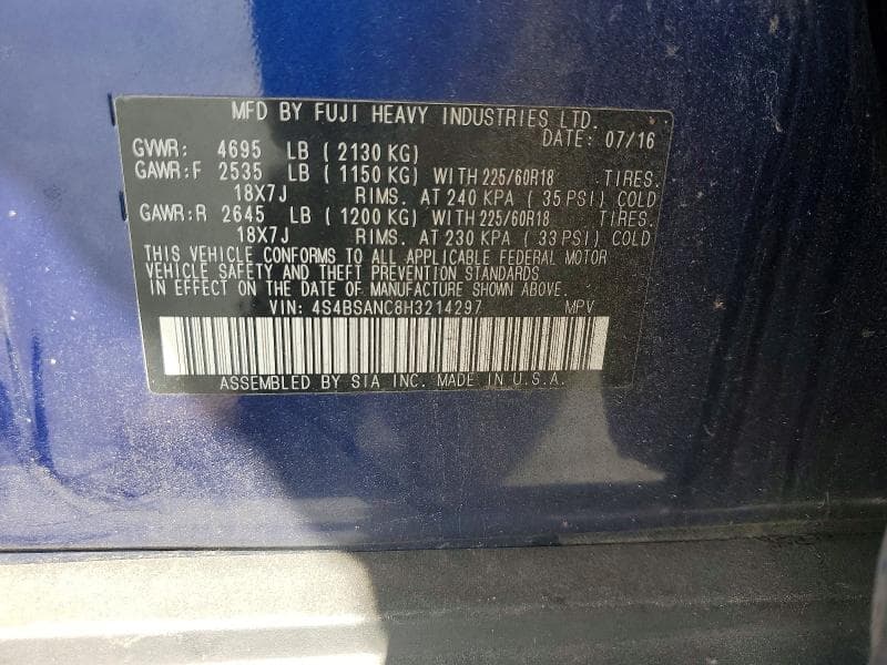 2017 SUBARU OUTBACK 2.5I LIMITED 13