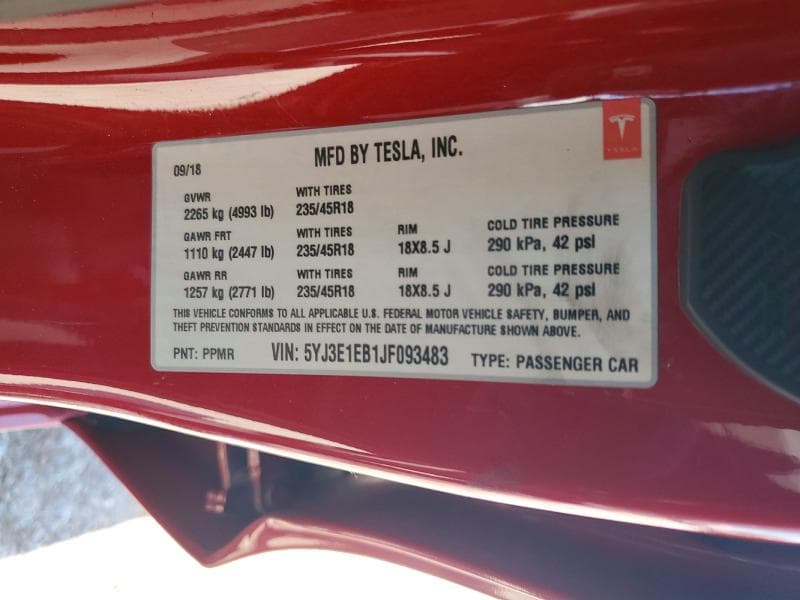 2018 TESLA MODEL 3 14