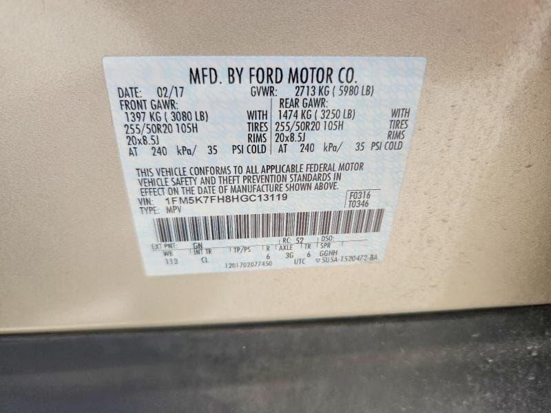 2017 FORD EXPLORER LIMITED 14