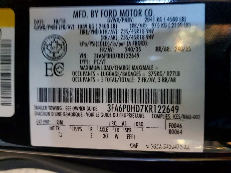 2019 FORD FUSION SE 12
