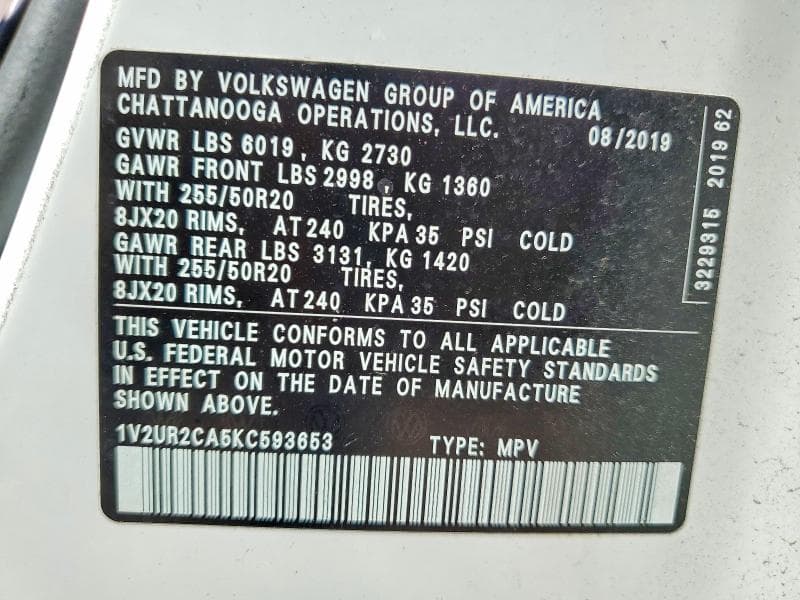 2019 VOLKSWAGEN ATLAS SE 13