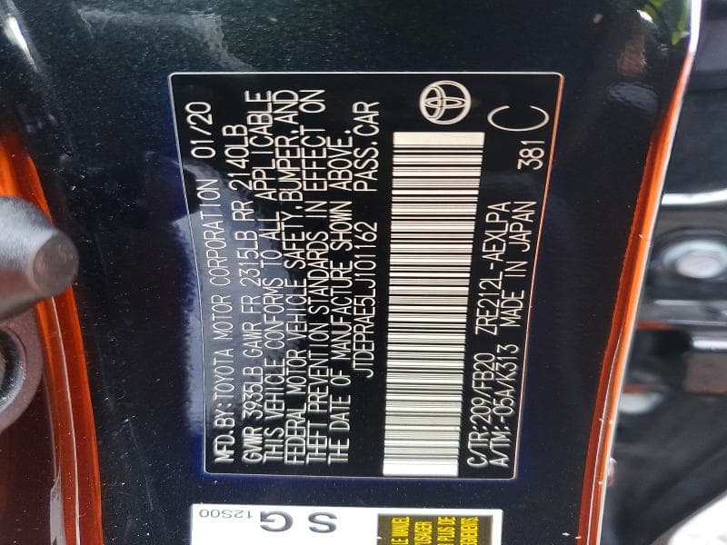 2020 TOYOTA COROLLA LE 12