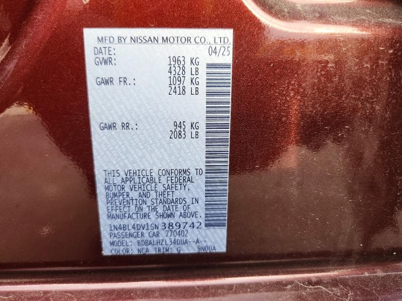 2025 NISSAN ALTIMA SV 12