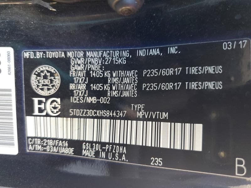 2017 TOYOTA SIENNA L 7-PASSENGER 14