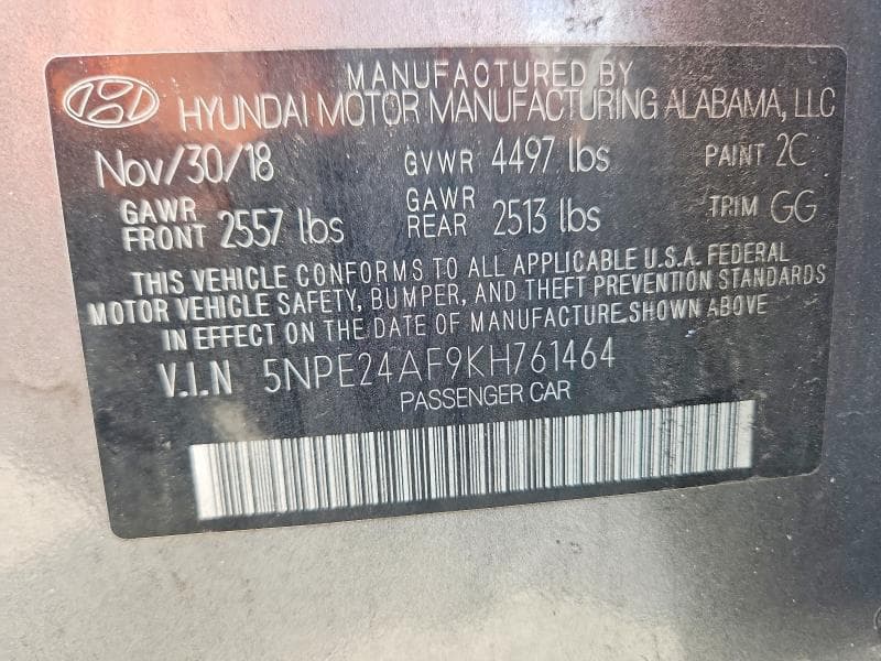 2019 HYUNDAI SONATA SE 12