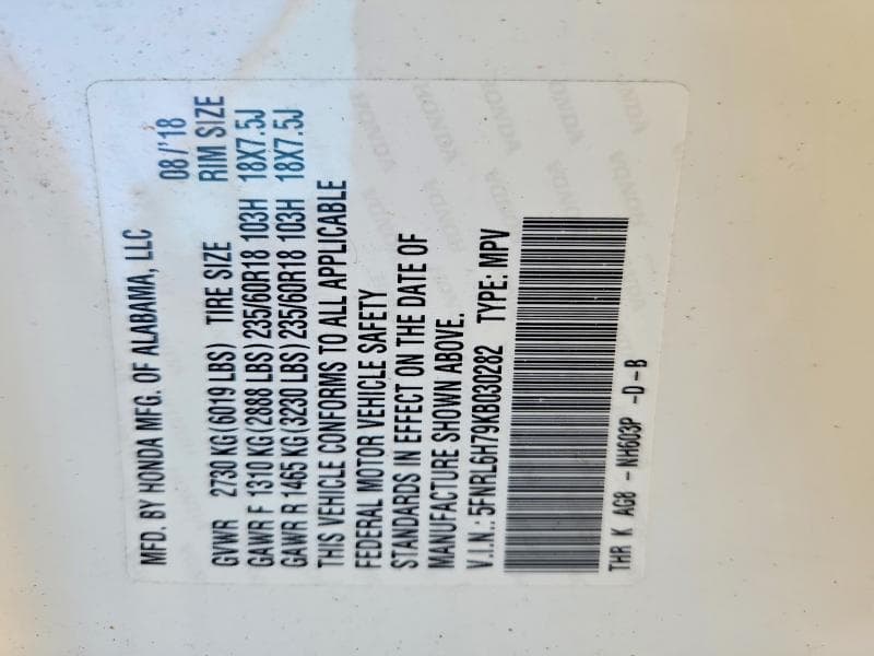 2019 HONDA ODYSSEY EXL 13