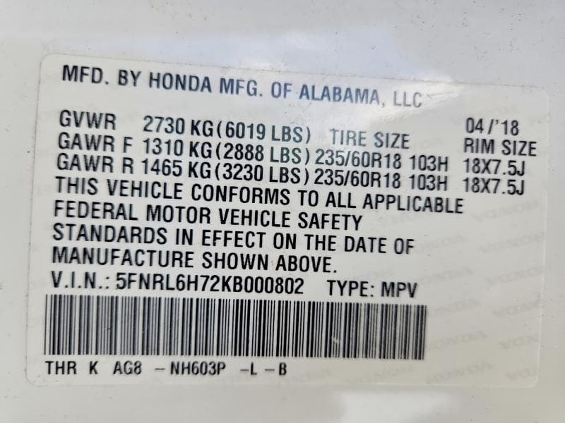 2019 HONDA ODYSSEY EXL 14