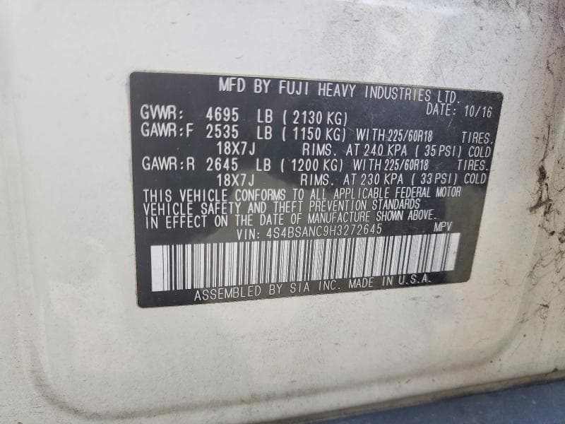 2017 SUBARU OUTBACK 2.5I LIMITED 13