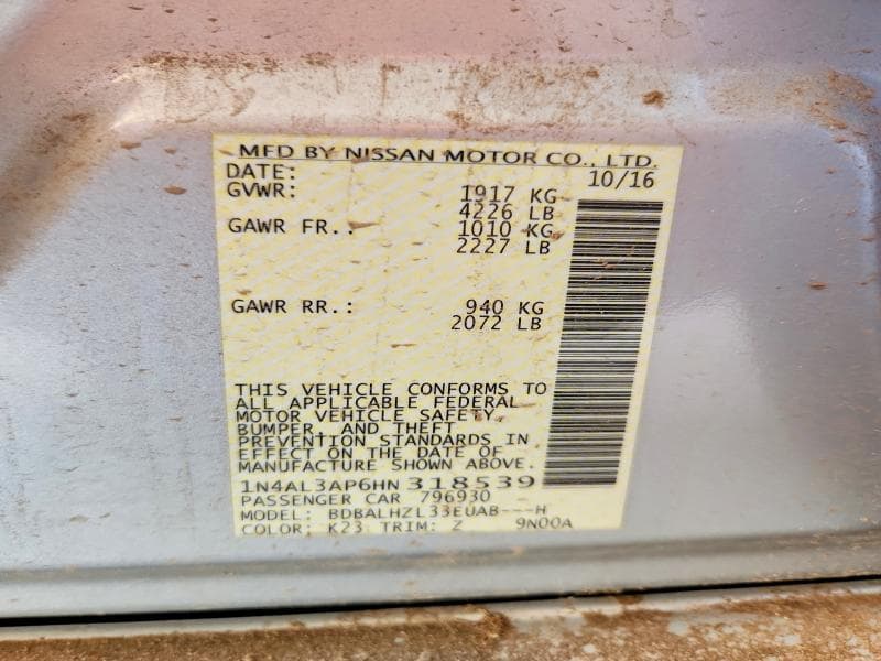 2017 NISSAN ALTIMA 2.5 SR 12